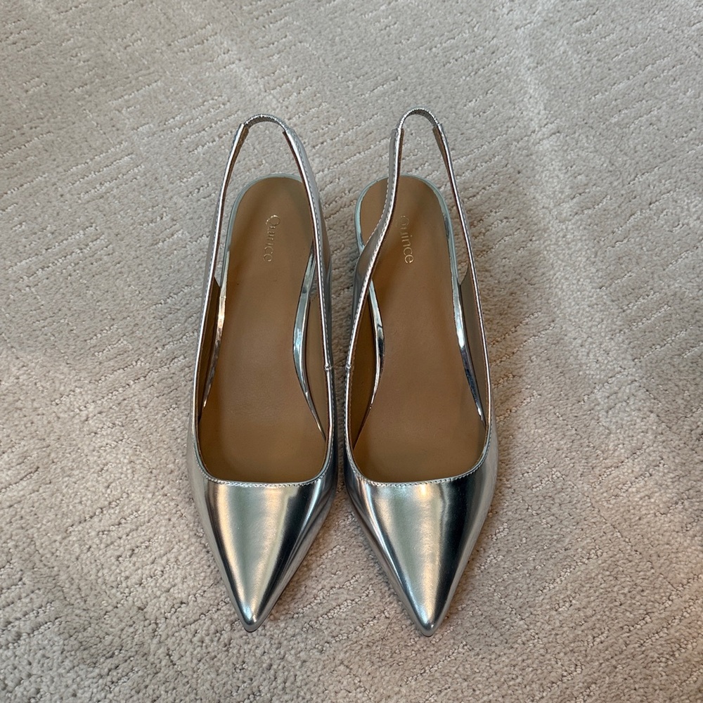 Quince Italian leather Silver Slingback Heels